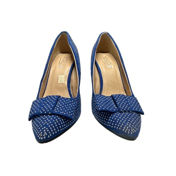 Yoki Blue Heels Mayra Silver Beading All Over Flat Bow Detail Pin Up Size 7 - Picture 1 of 12